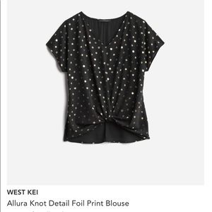 Stitch Fix West Kei Allura gold foil print twist front blouse